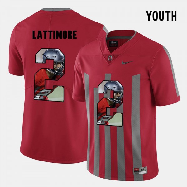 Ohio State Buckeyes Marshon Lattimore Youth #2 Red Pictorial Fashion College Football Jersey 2404DOFT2